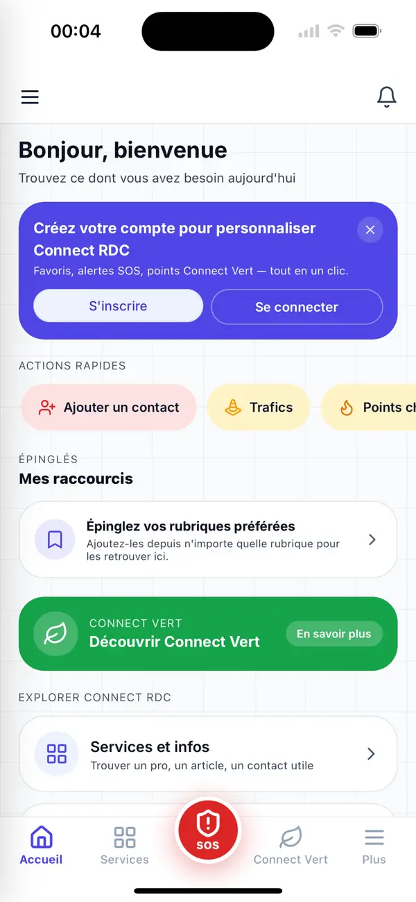 Lopango ya yambo ya application Connect RDC